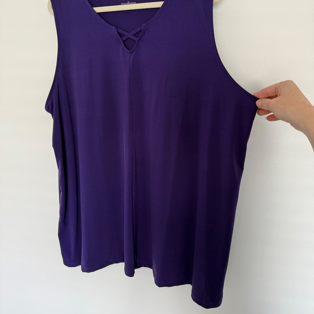 Catherines Purple Sleeveless Summer Top Blouse 2X Classic‎ Casual Flowy Packable